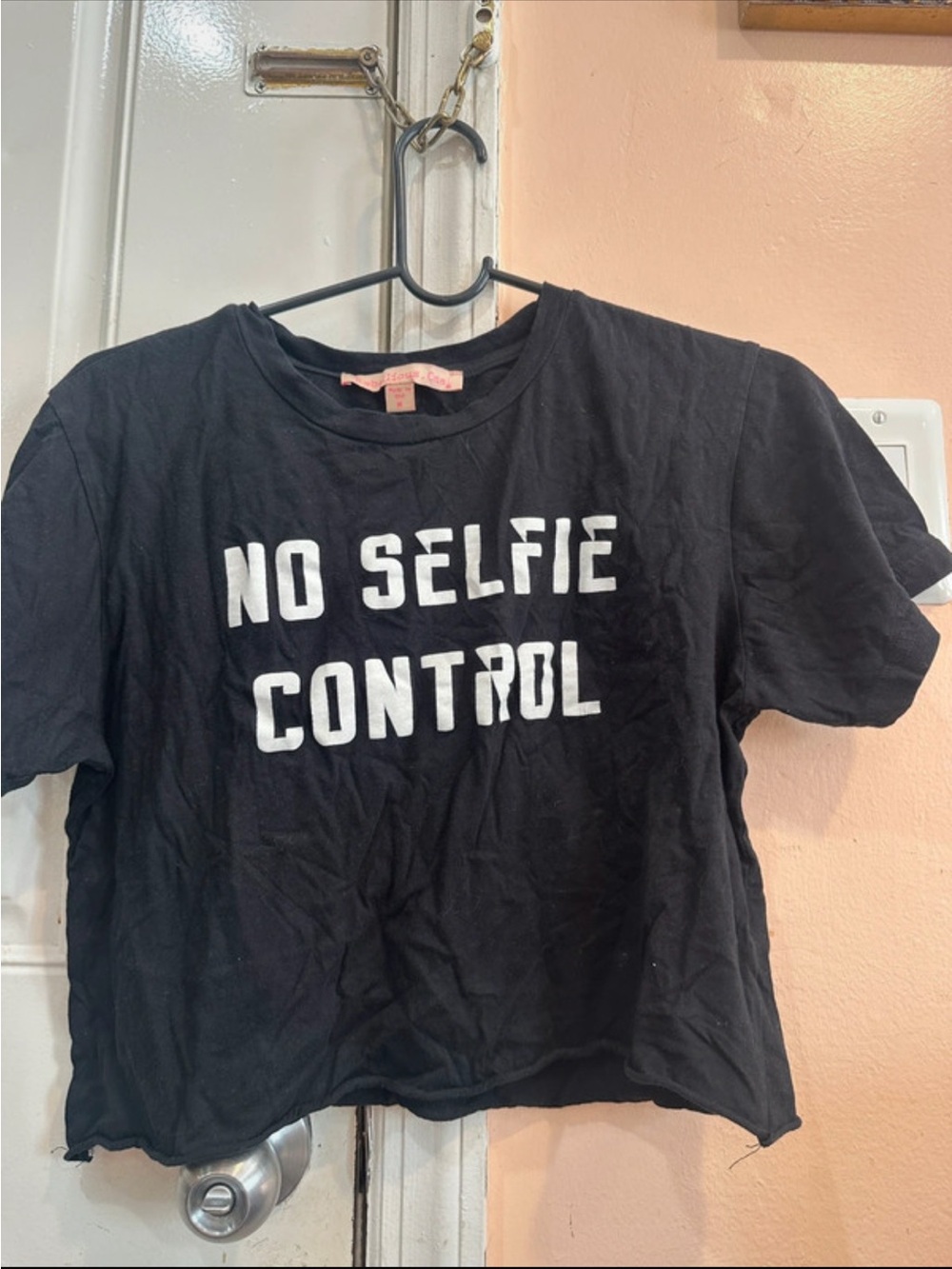 Rebellious One Black "No Selfie Control" Cropped Tee